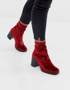 ASOS DESIGN Responsive chunky velvet sock boots-Red