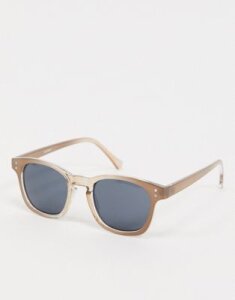 ASOS DESIGN retro square sunglasses in camel plastic with navy lens-Brown