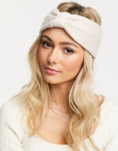 ASOS DESIGN rib headband in recycled polyester in beige