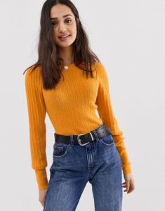 ASOS DESIGN rib knit sweater in natural look yarn-Orange