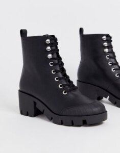 ASOS DESIGN Ripple chunky lace up boots in black