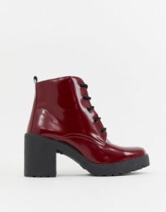 ASOS DESIGN Rosa chunky lace up boots-Red