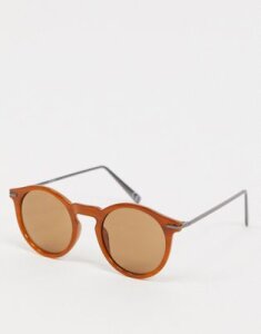 ASOS DESIGN round sunglasses with metal arms in brown