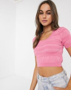 ASOS DESIGN ruched knitted crop tee-Pink