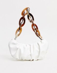 ASOS DESIGN ruched shoulder bag in white with resin chain