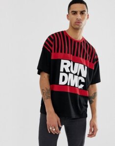 ASOS DESIGN RUN DMC oversized t-shirt with stripe color blocking-Black