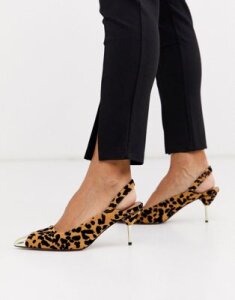 ASOS DESIGN Sascha slingback kitten heels in leopard-Multi