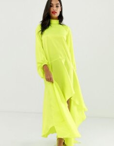 ASOS DESIGN satin maxi dress with scarf neck and with extreme sleeve-Yellow