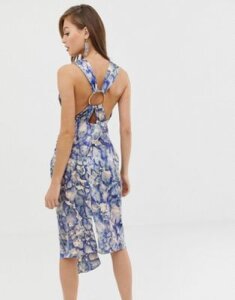 ASOS DESIGN satin midi dress with ring detail in abstract print-Multi