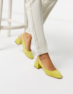 ASOS DESIGN Scottie premium suede slingback block heels in chartreuse-Yellow