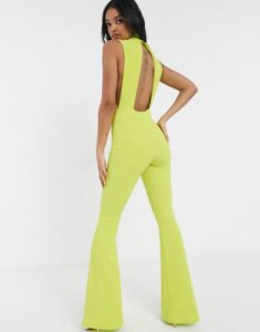 ASOS DESIGN scuba rib jersey jumpsuit with side cut outs-Green