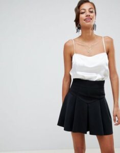ASOS DESIGN seamed skater mini skirt with box pleats-Black