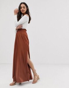 ASOS DESIGN shirred waist maxi skirt-Brown