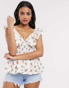 ASOS DESIGN shirred waist ruffle sun top in floral broderie-Multi