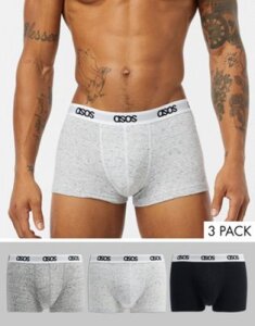 ASOS DESIGN short trunks in white and gray slub marls with branded waistband 3 pack-Multi