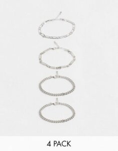 ASOS DESIGN six-pack chain bracelets with Greek wave detail in gold tone-Silver
