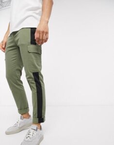ASOS DESIGN skinny cargo pants with contrast panel-Green