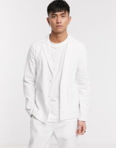 ASOS DESIGN skinny casual linen mix suit jacket in white