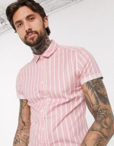 ASOS DESIGN skinny stripe shirt in pink