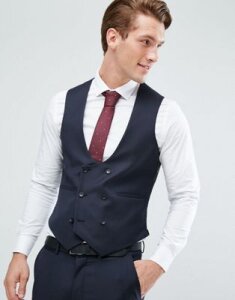 ASOS DESIGN skinny suit vest in navy 100% wool