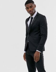 ASOS DESIGN skinny wool tuxedo suit jacket in black