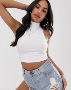 ASOS DESIGN sleeveless crop top with high neck in white