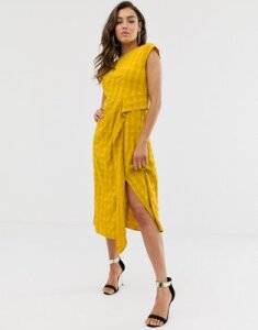 ASOS DESIGN sleeveless modern midi dress with drape detail in texture-Yellow