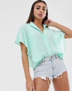 ASOS DESIGN sleeveless soft shirt with ruffle detail-Green
