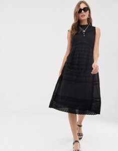 ASOS DESIGN sleeveless victoriana midi dress with lace insert-Black