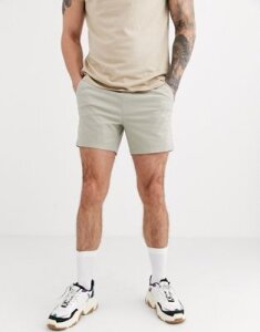 ASOS DESIGN slim chino shorter shorts with elastic waist in beige