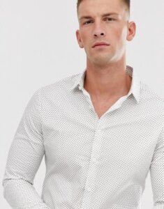 ASOS DESIGN slim fit shirt with black polka dot print-White