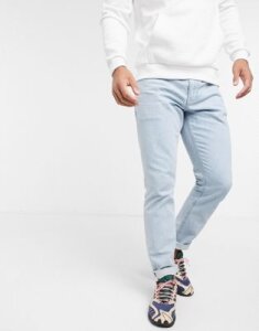 ASOS DESIGN slim jeans in bleached light wash with abrasions-Blue