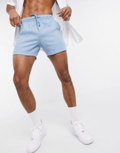 ASOS DESIGN slim linen shorts in blue
