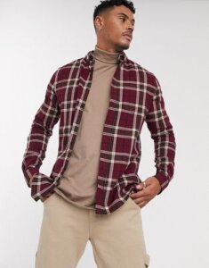 ASOS DESIGN slim stretch check shirt in burgundy-Red