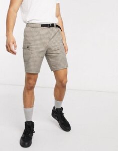 ASOS DESIGN slim utility shorts in check-Brown