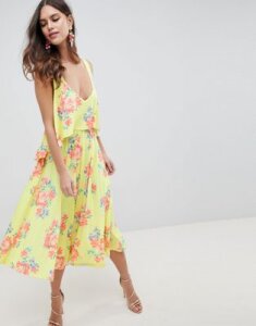 ASOS DESIGN slinky floral cape midi dress-Multi