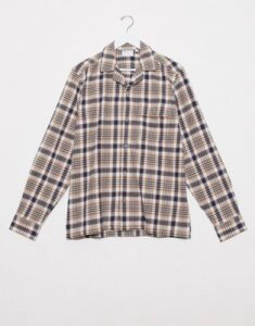 ASOS DESIGN smart check overshirt in brown with revere collar