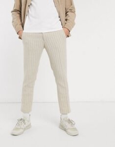 ASOS DESIGN smart skinny cropped pants in stone pin stripe and wool mix