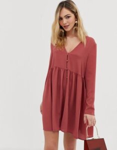 ASOS DESIGN smock mini dress with button through-Pink