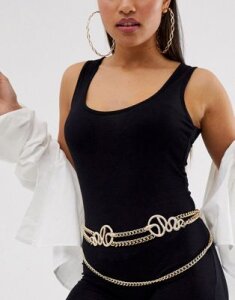 ASOS DESIGN snake chain waist and hip belt-Gold