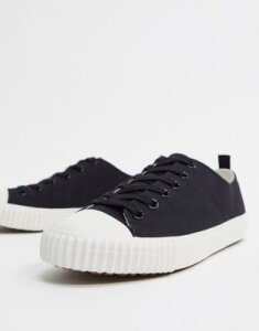 ASOS DESIGN sneakers in black canvas with rib sole detail-Blue