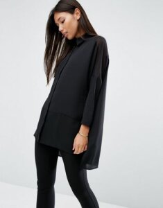 ASOS DESIGN soft long sleeve shirt in sheer and solid-Black