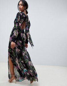 ASOS DESIGN solid and stripe maxi dress in dark floral print-Multi