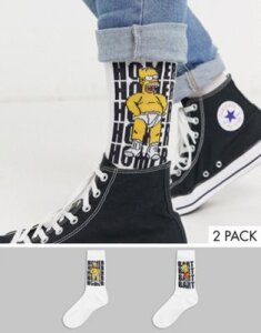 ASOS DESIGN sport sock with homer and bart print 2 pack-Multi
