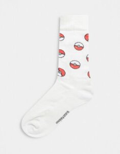 ASOS DESIGN sport socks with pokeball design-White
