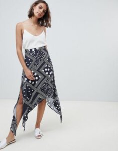 ASOS DESIGN spot and stripe midi skirt with hanky hem-Multi