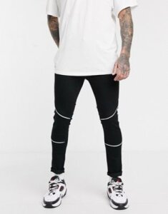 ASOS DESIGN spray on jeans in power stretch with white piping details-Black