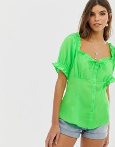 ASOS DESIGN square neck top with ruffle detail in neon-Green
