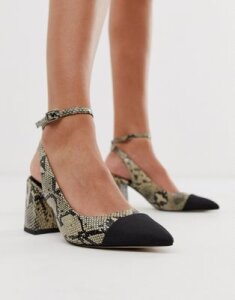 ASOS DESIGN Squire pointed mid-heels in natural snake-Multi