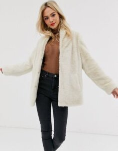 ASOS DESIGN stand collar faux fur coat-Cream